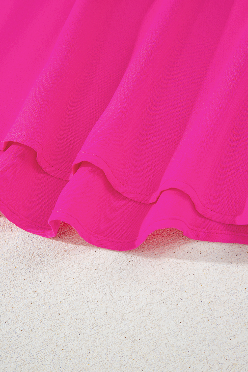 Plus Size Bright Pink Seamed Back High Low Hem V Neck Cuffed Sleeve  Tee