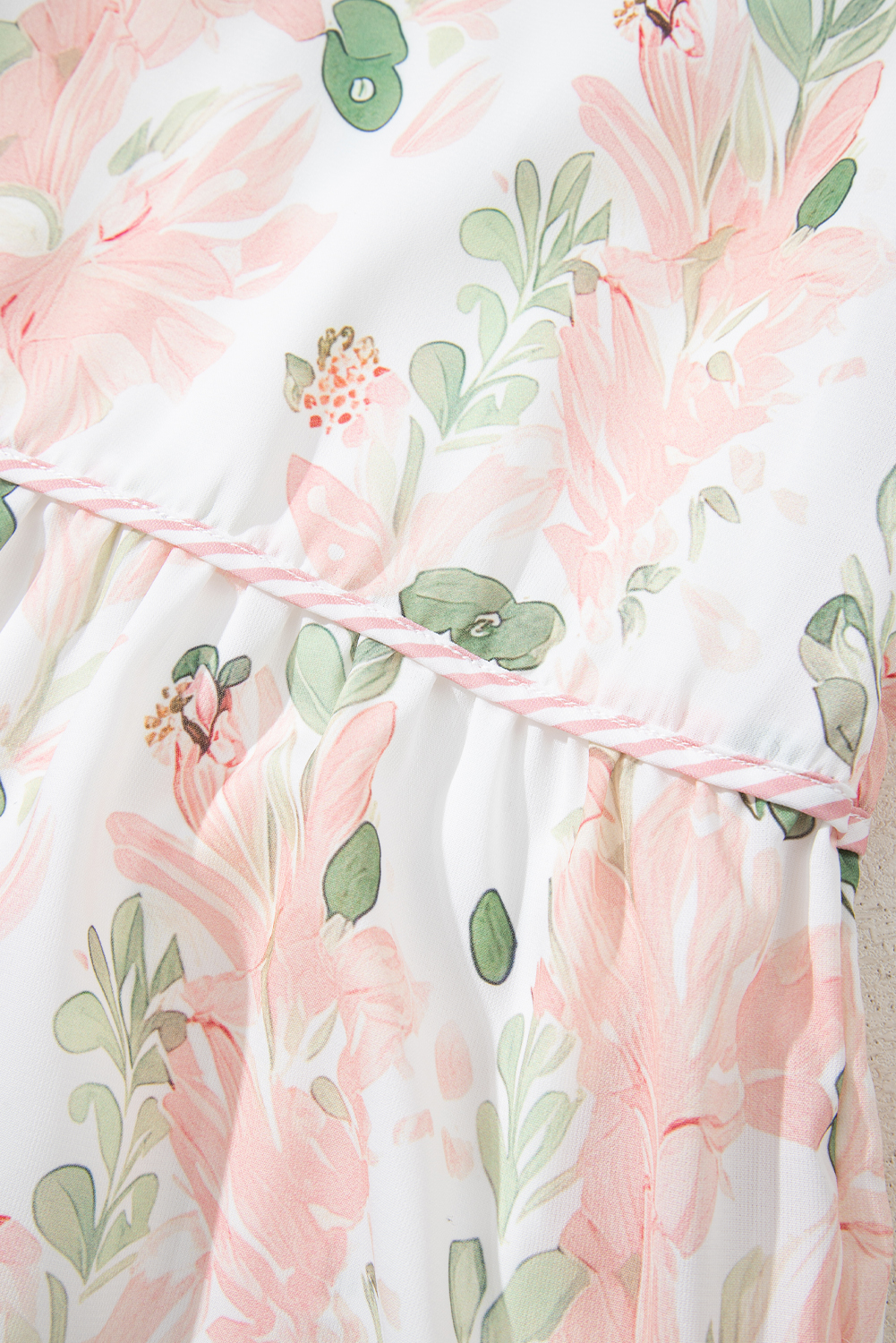 Plus Size Pink  Floral Print Striped Detail Short Summer Dress