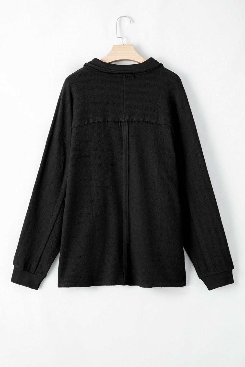 Plus Size Black  Long Sleeve Flap Pocket Henley Top