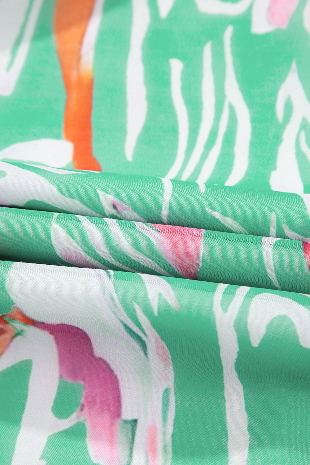 Green Tropical Boho Print Puff Sleeve Square Neck Loose Plus Blouse