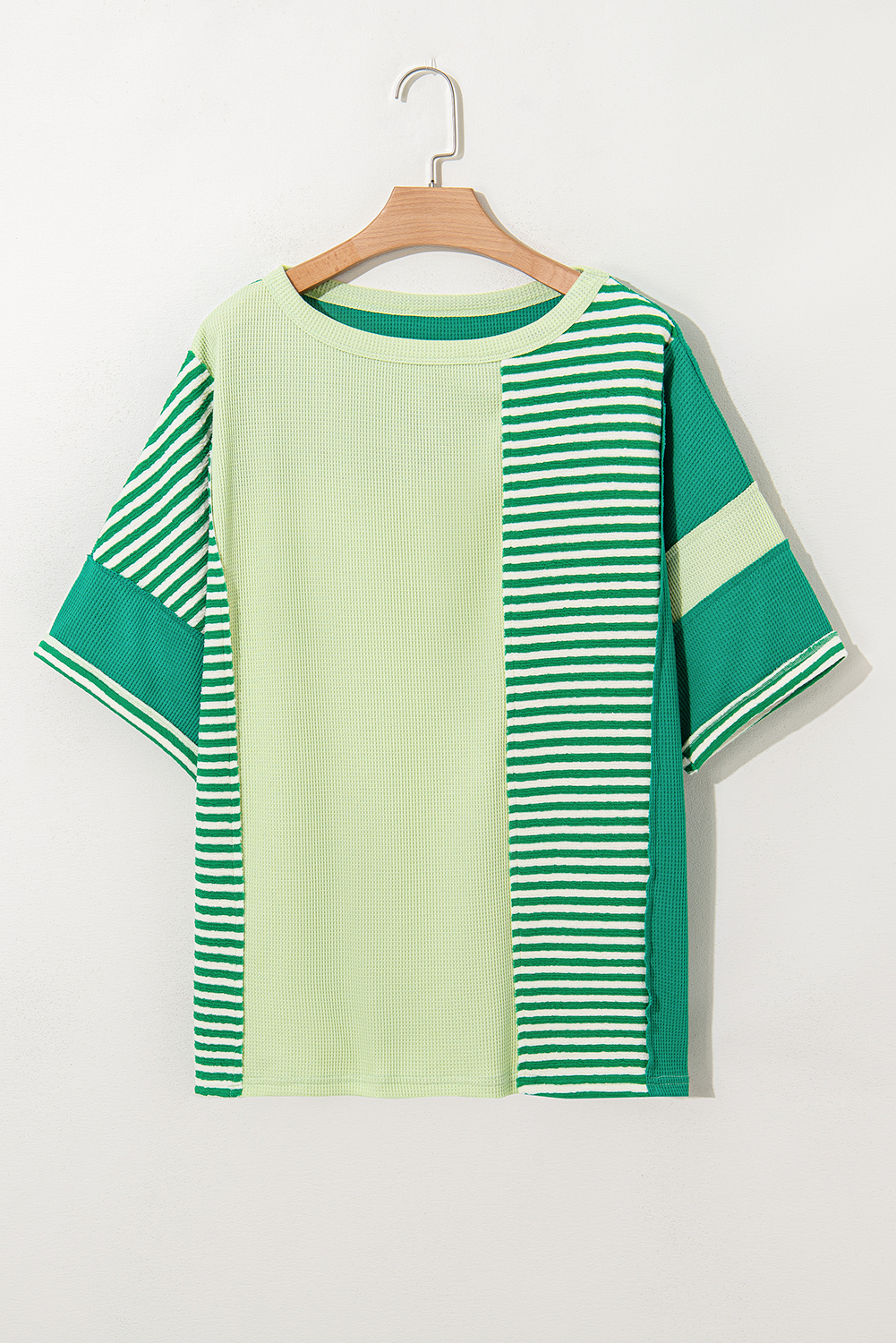 Plus Size Green Stripe Patchwork Colorblock  T Shirt