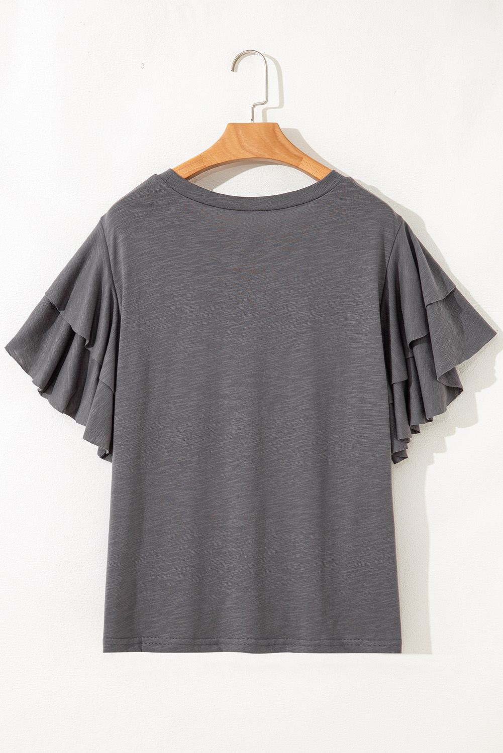Plus Size Dark Grey Double Ruffled Short Sleeve  Top