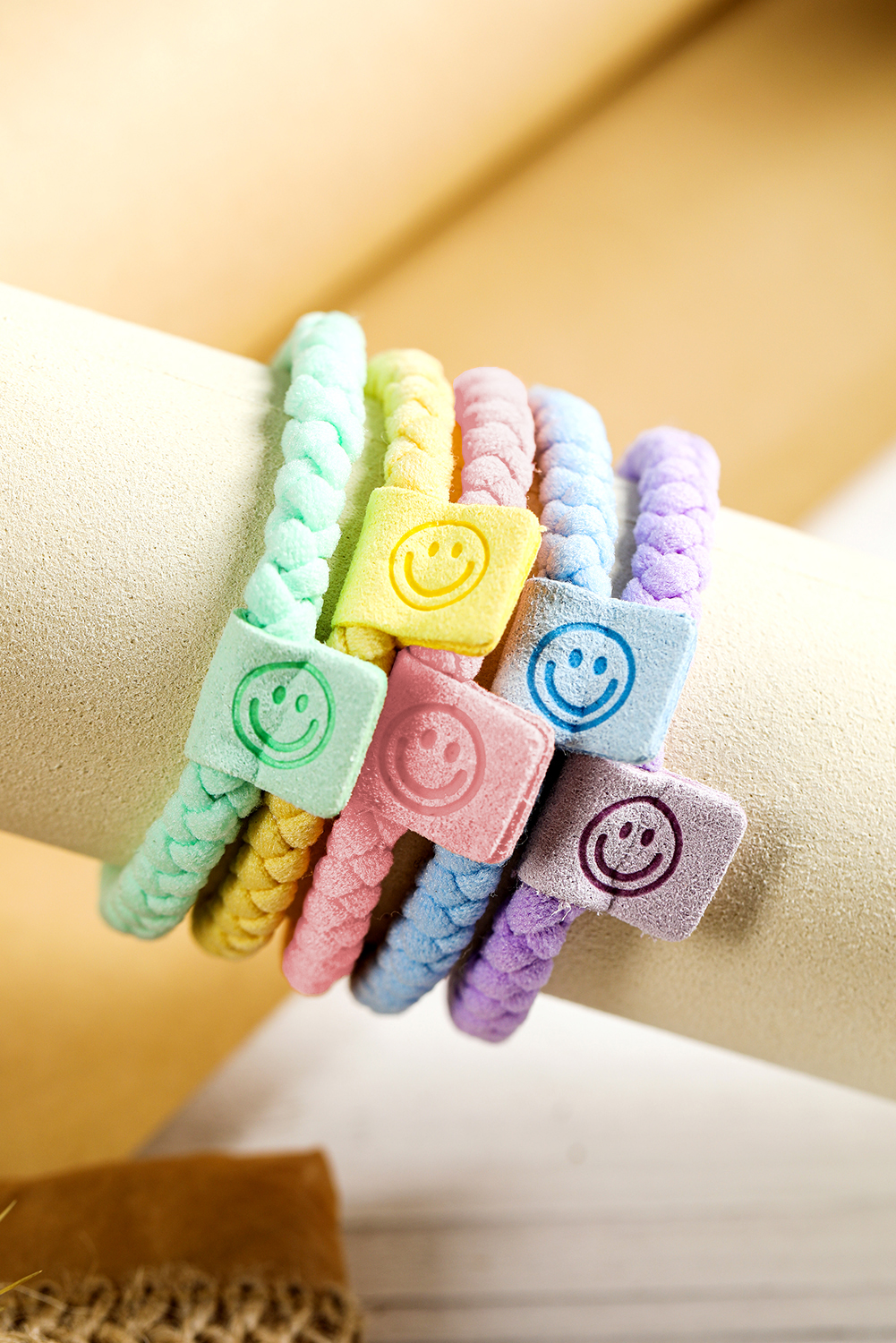 Pink 5Pcs Smile Face Tab Braided Hair Tie Set