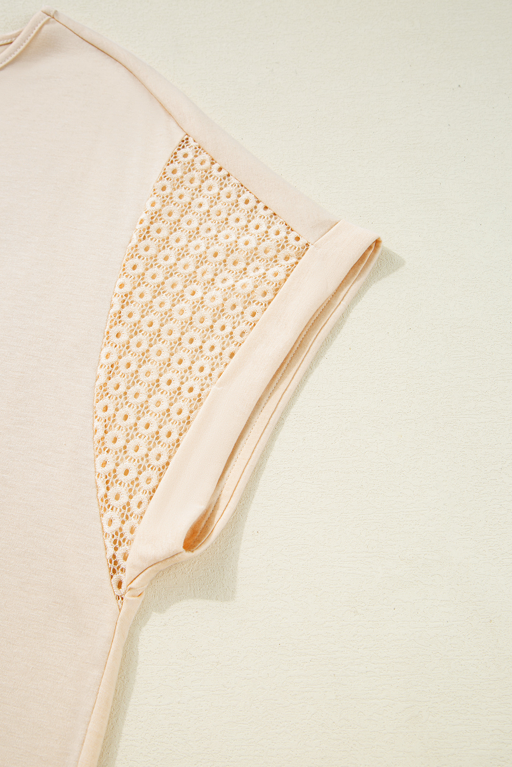 Plus Size Parchment Lace Patchwork Short Sleeve Round Neck  Summer Top