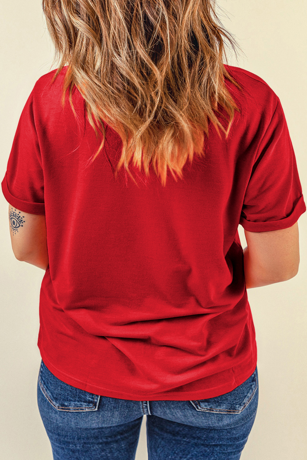 Dearlove Red Casual Plain Crew Neck Tee
