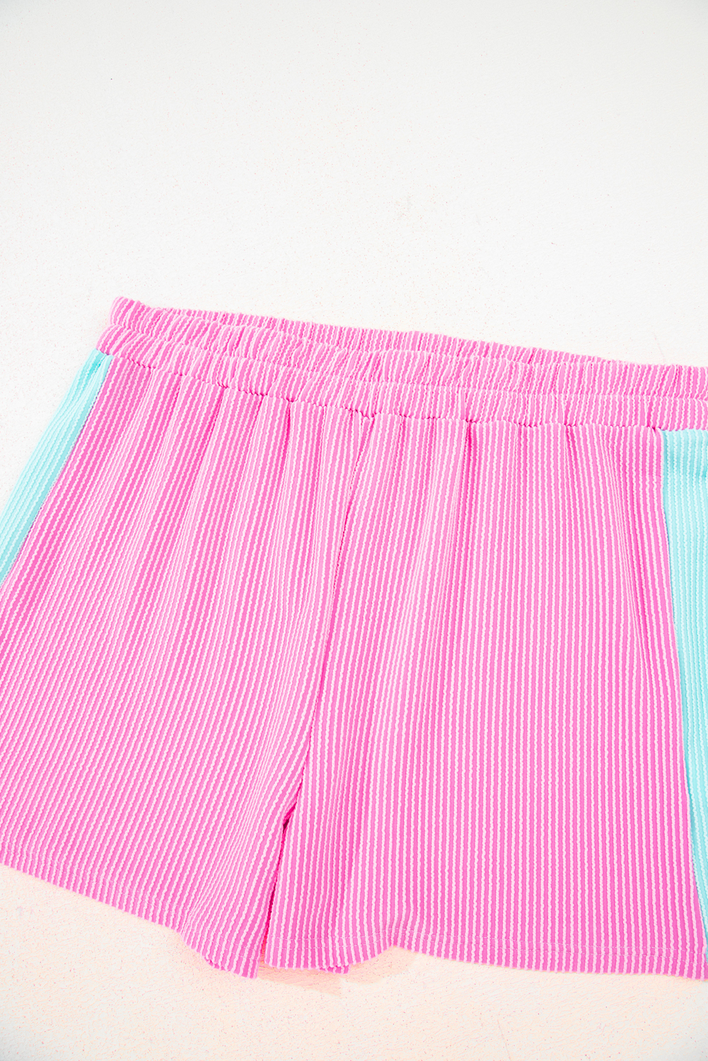 Plus Size Bonbon  Color Block Corded Knit Tee and Shorts Set