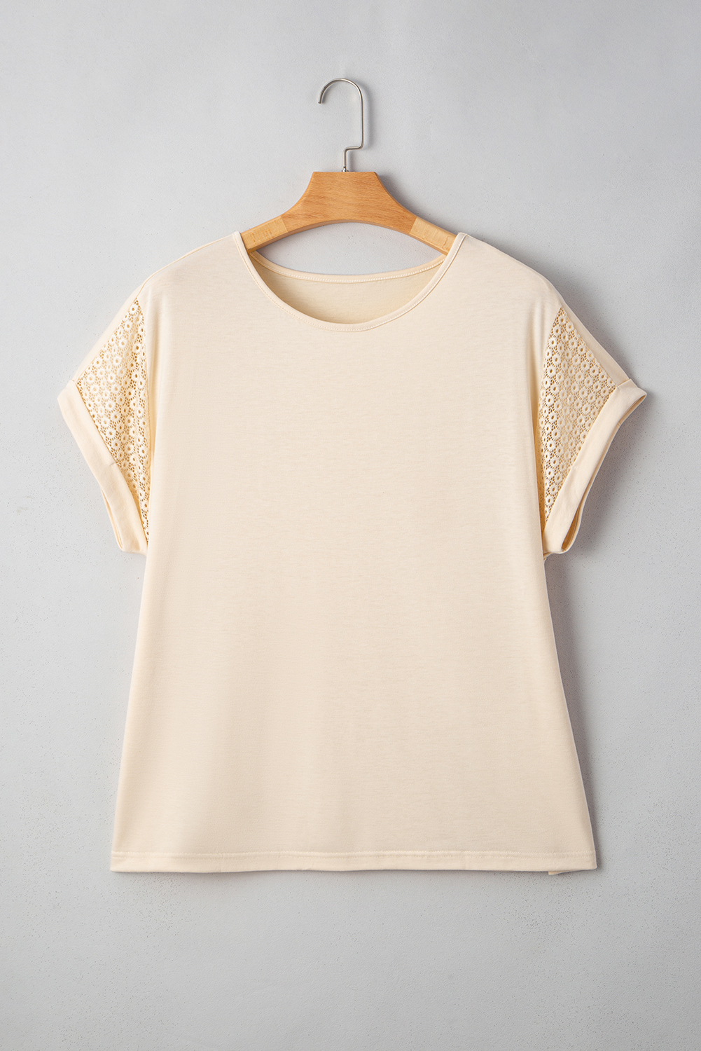 Plus Size Parchment Lace Patchwork Short Sleeve Round Neck  Summer Top