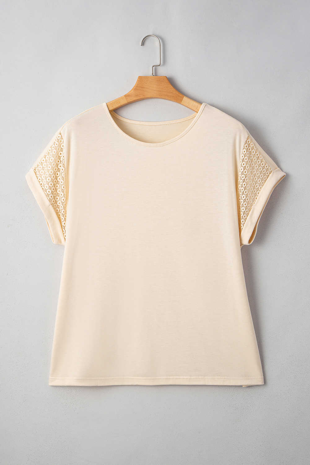 Plus Size Parchment Lace Patchwork Short Sleeve Round Neck  Summer Top