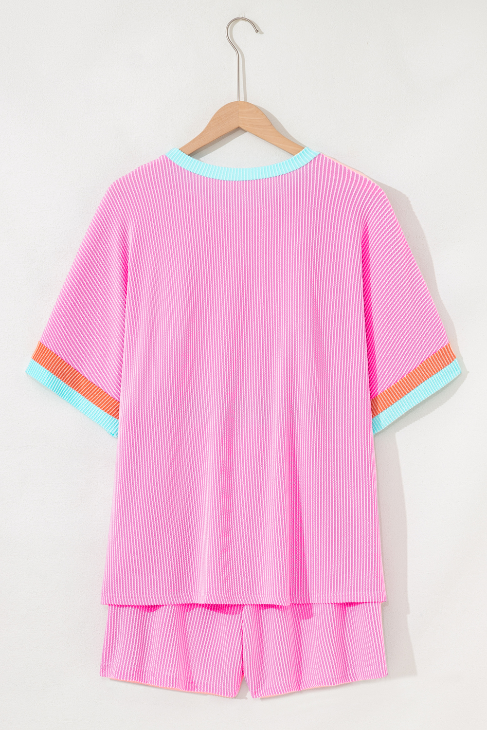 Plus Size Bonbon  Color Block Corded Knit Tee and Shorts Set