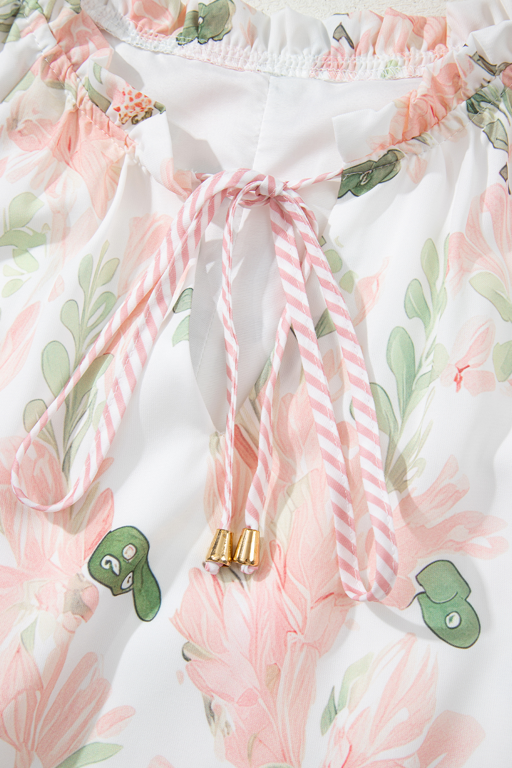 Plus Size Pink  Floral Print Striped Detail Short Summer Dress