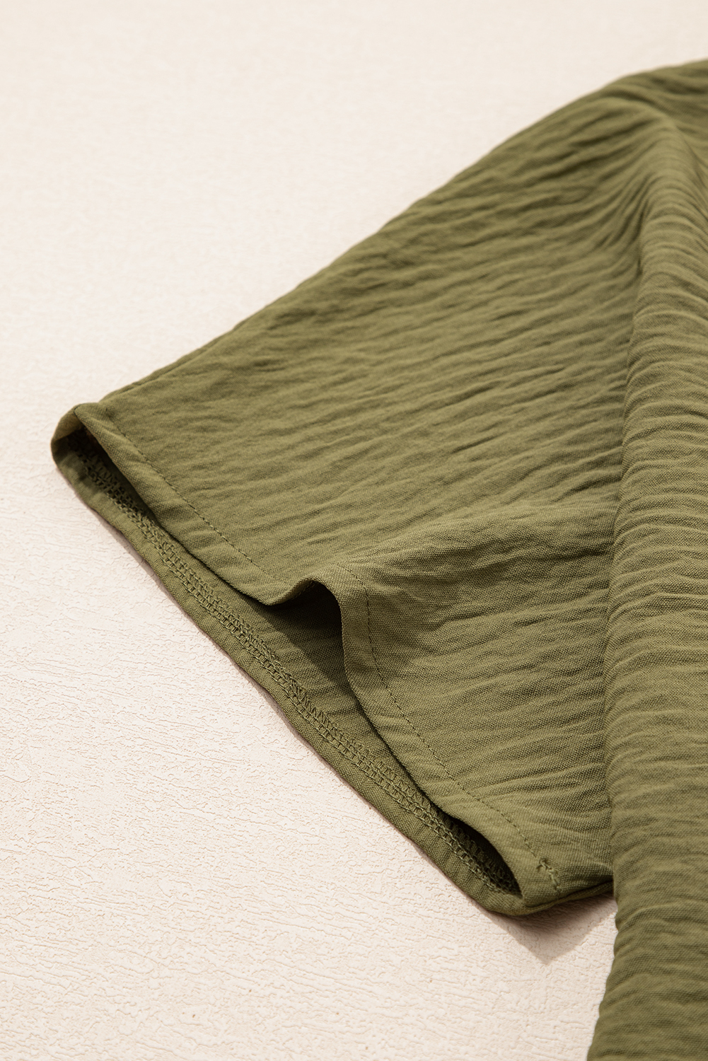 Plus Size Four Leaf Clover Textured Half Sleeve V Neck  T Shirt with Chest Pocket