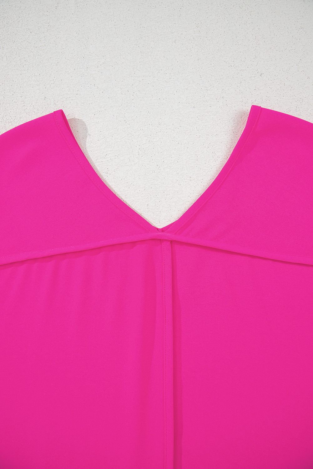 Plus Size Bright Pink Seamed Back High Low Hem V Neck Cuffed Sleeve  Tee