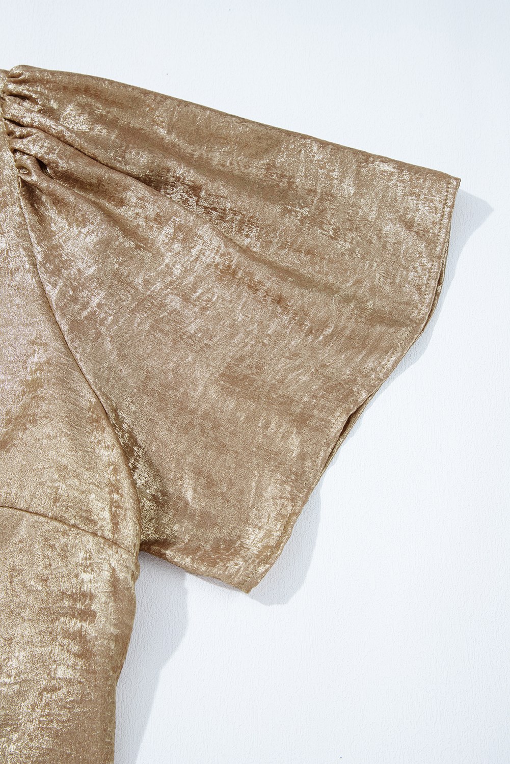 Plus Size Gold  Metallic V Neck Short Sleeve Blouse