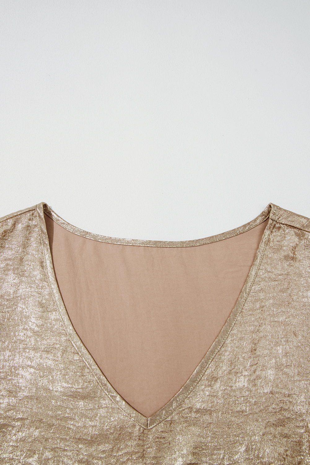 Plus Size Gold  Metallic V Neck Short Sleeve Blouse