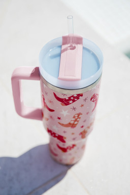 Sachet Pink Western Boot Tumbler with Straw 40oz