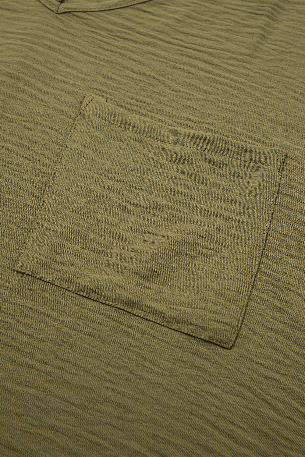 Plus Size Four Leaf Clover Textured Half Sleeve V Neck  T Shirt with Chest Pocket