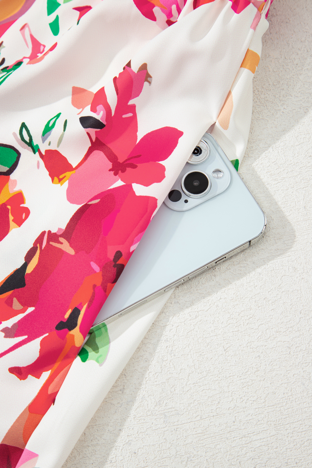 Plus Size Pink Floral Print V Neck Ruffle Sleeve  Midi Dress