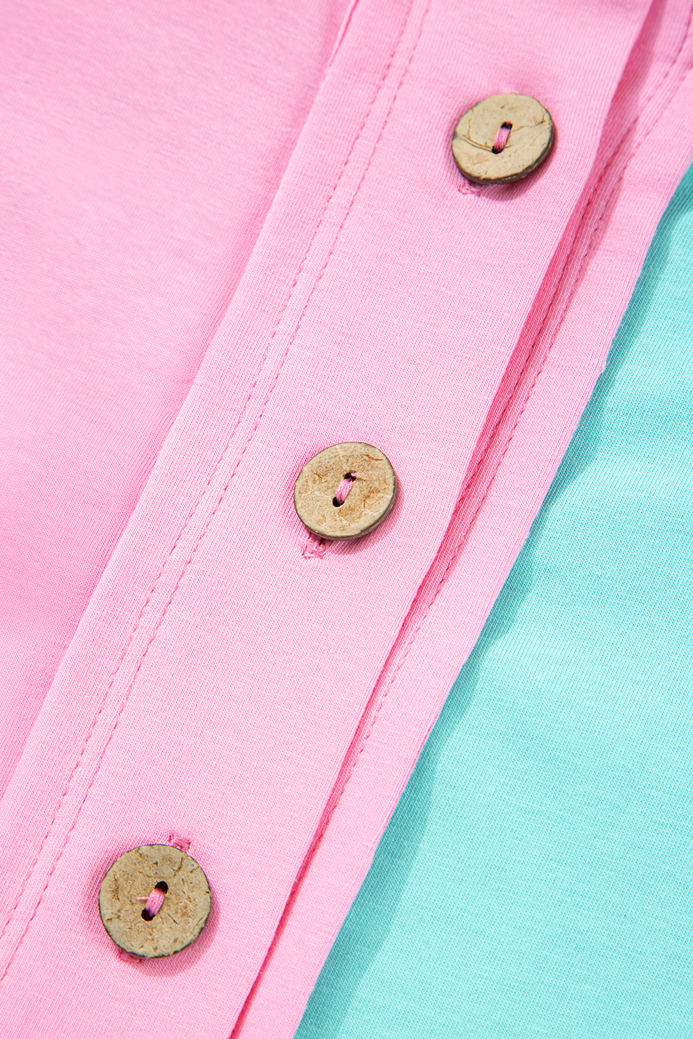 Plus Size Mint Green Colorblock Patchwork Short Sleeve Buttons  Henley Top