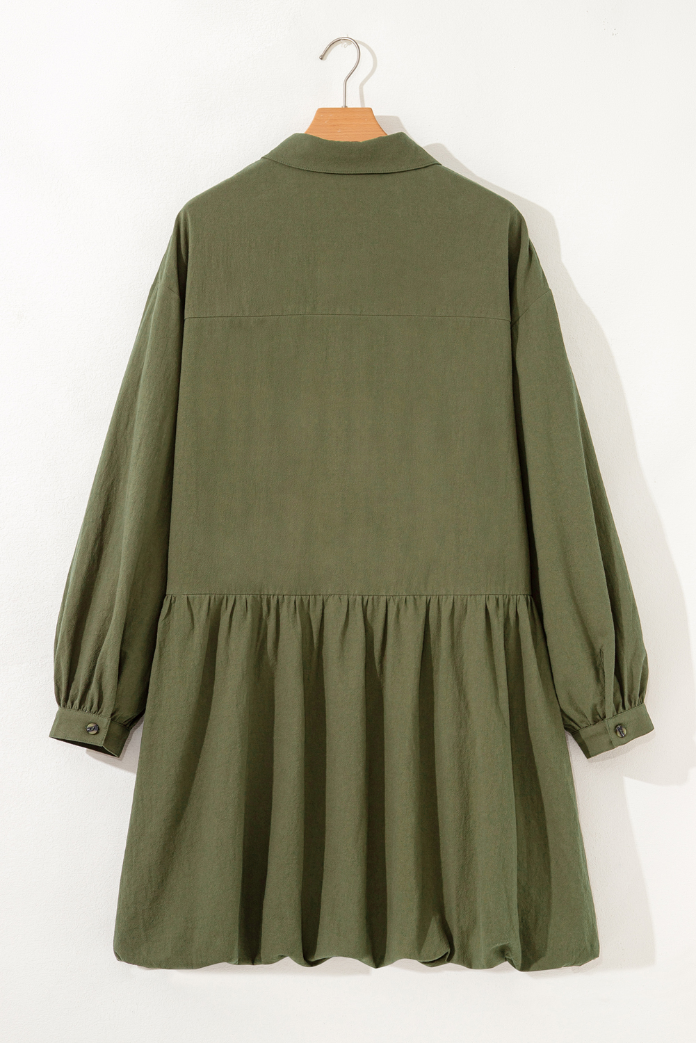 Plus Size Four Leaf Clover  Collar Half Button Long Sleeve Ruffle Hem Mini Dress