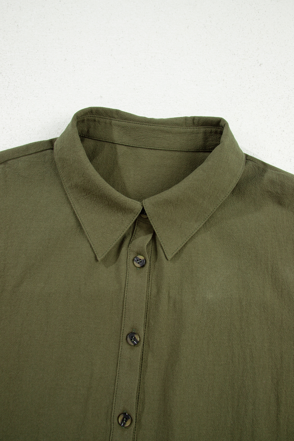 Plus Size Four Leaf Clover  Collar Half Button Long Sleeve Ruffle Hem Mini Dress