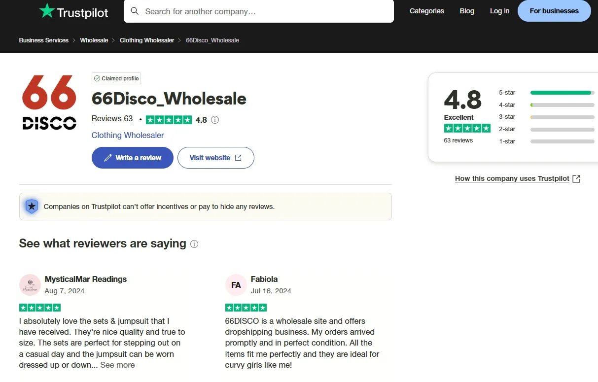 trustpilot review 66disco brand