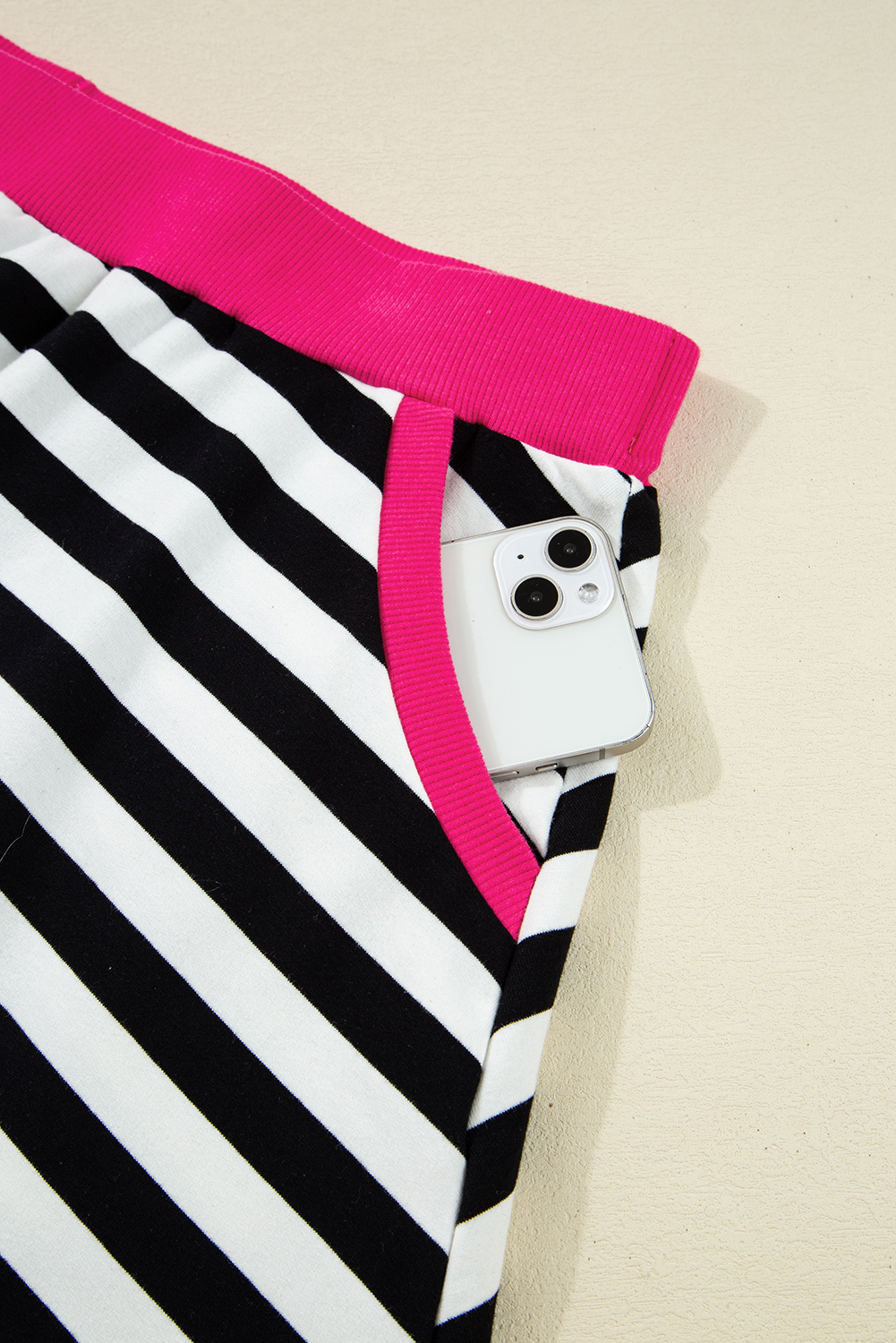 Plus Size Black Stripe Color Block Edge Pullover and Shorts  Set