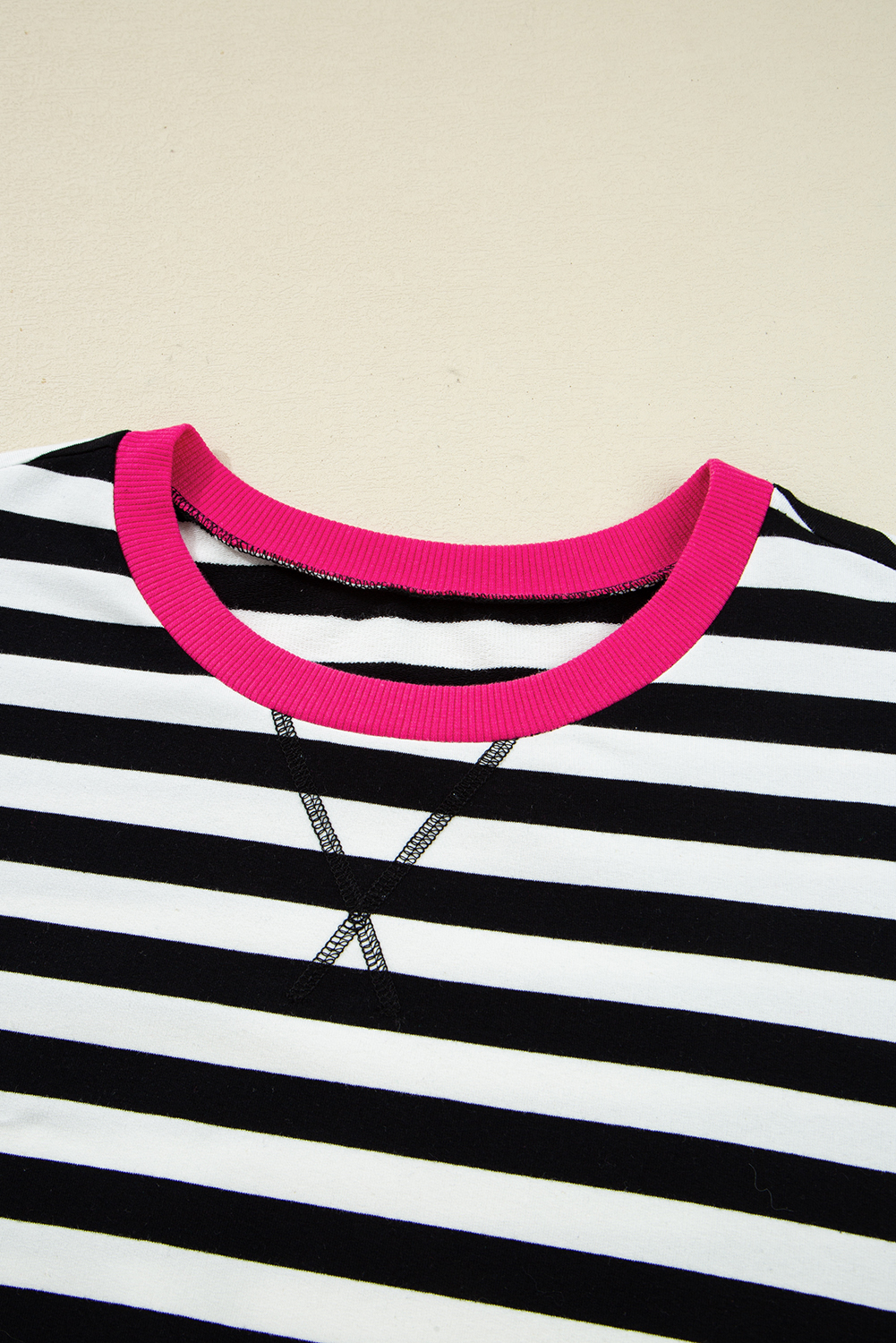 Plus Size Black Stripe Color Block Edge Pullover and Shorts  Set