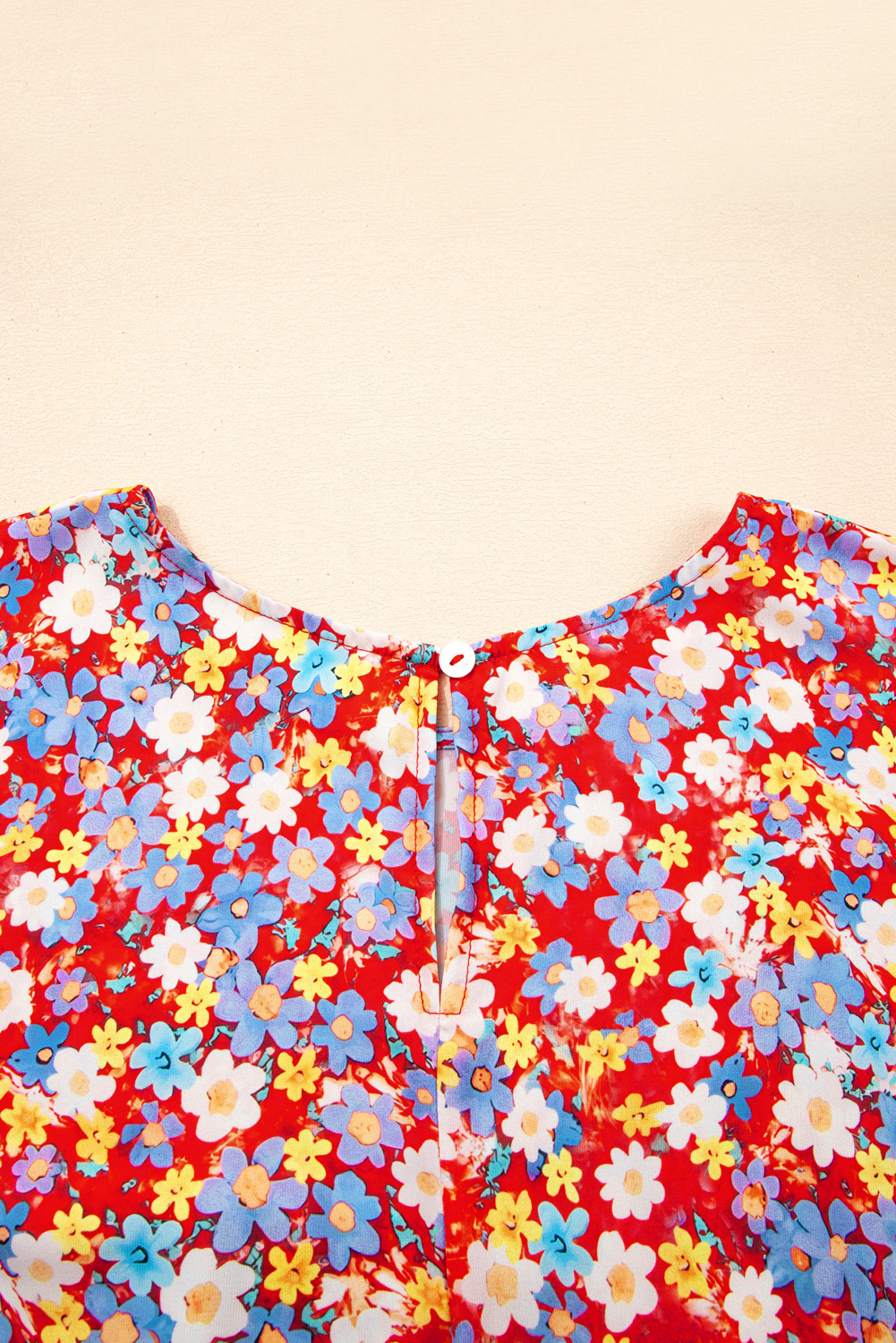 Plus Size Red Dainty Flower Printed  Short Sleeve Shift Dress