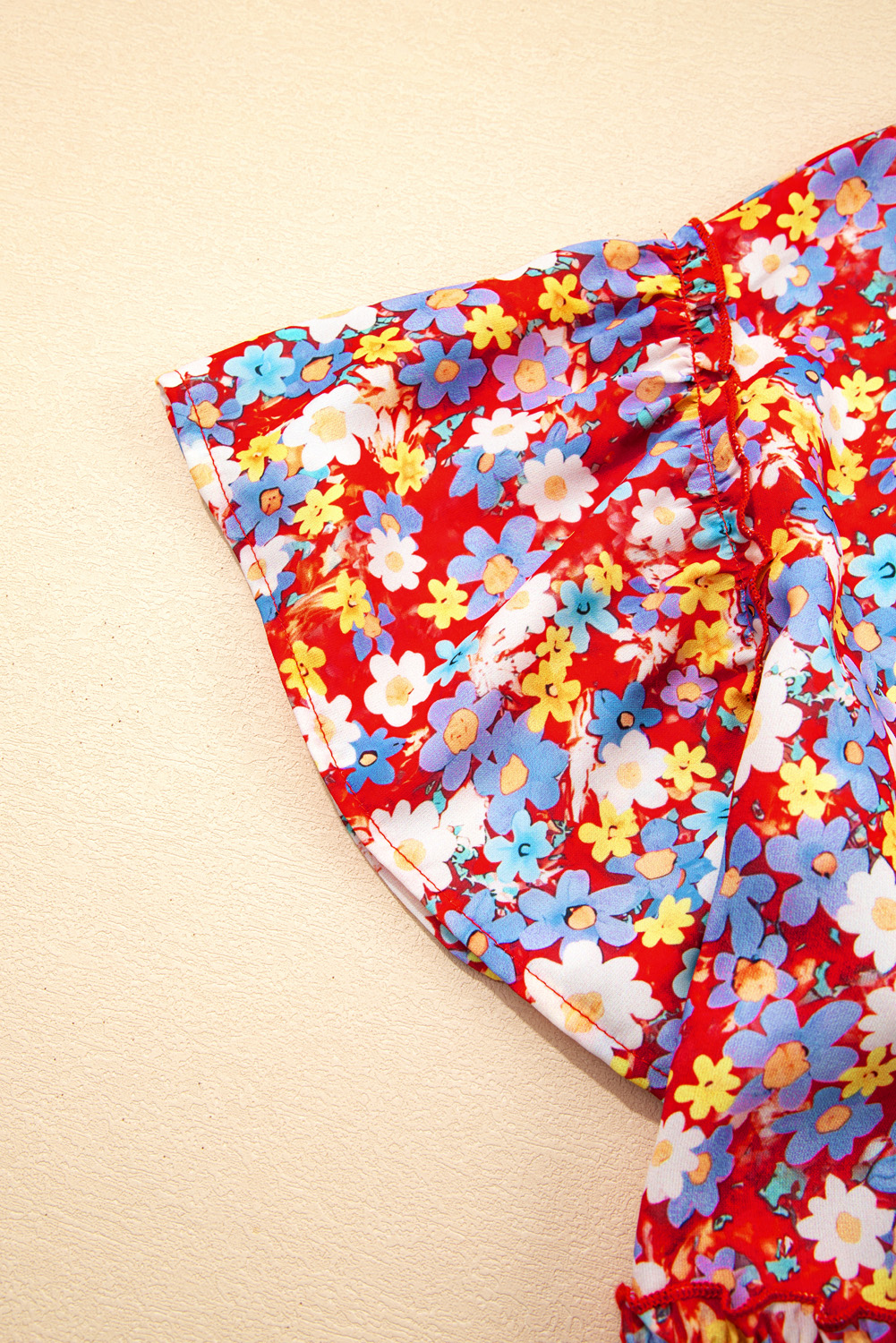 Plus Size Red Dainty Flower Printed  Short Sleeve Shift Dress