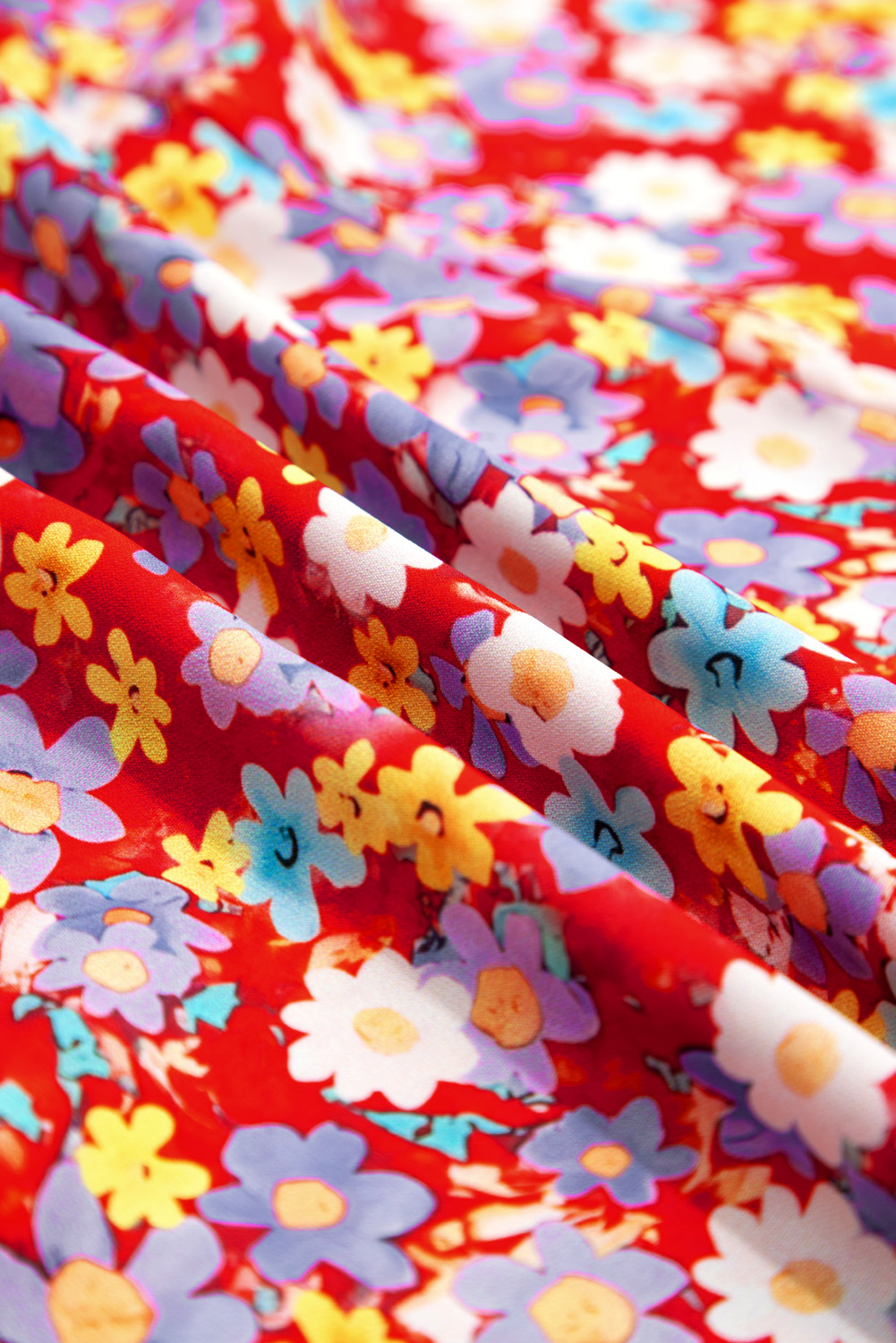 Plus Size Red Dainty Flower Printed  Short Sleeve Shift Dress