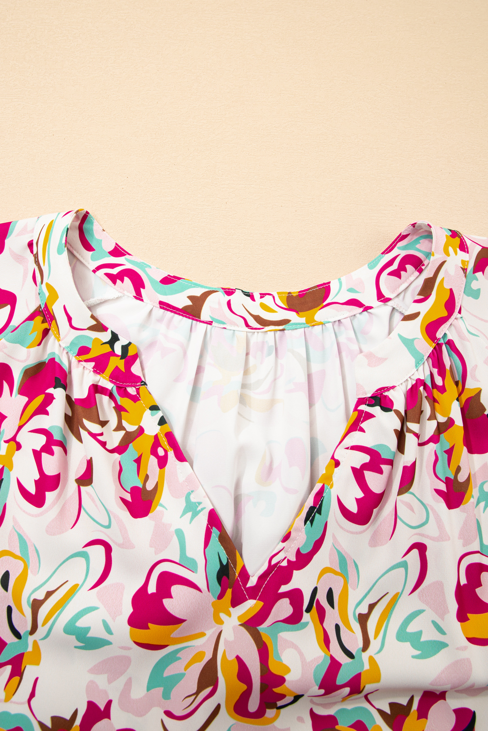 Plus Size White Abstract Print V Neck Short Sleeve Ruffled  Mini Dress