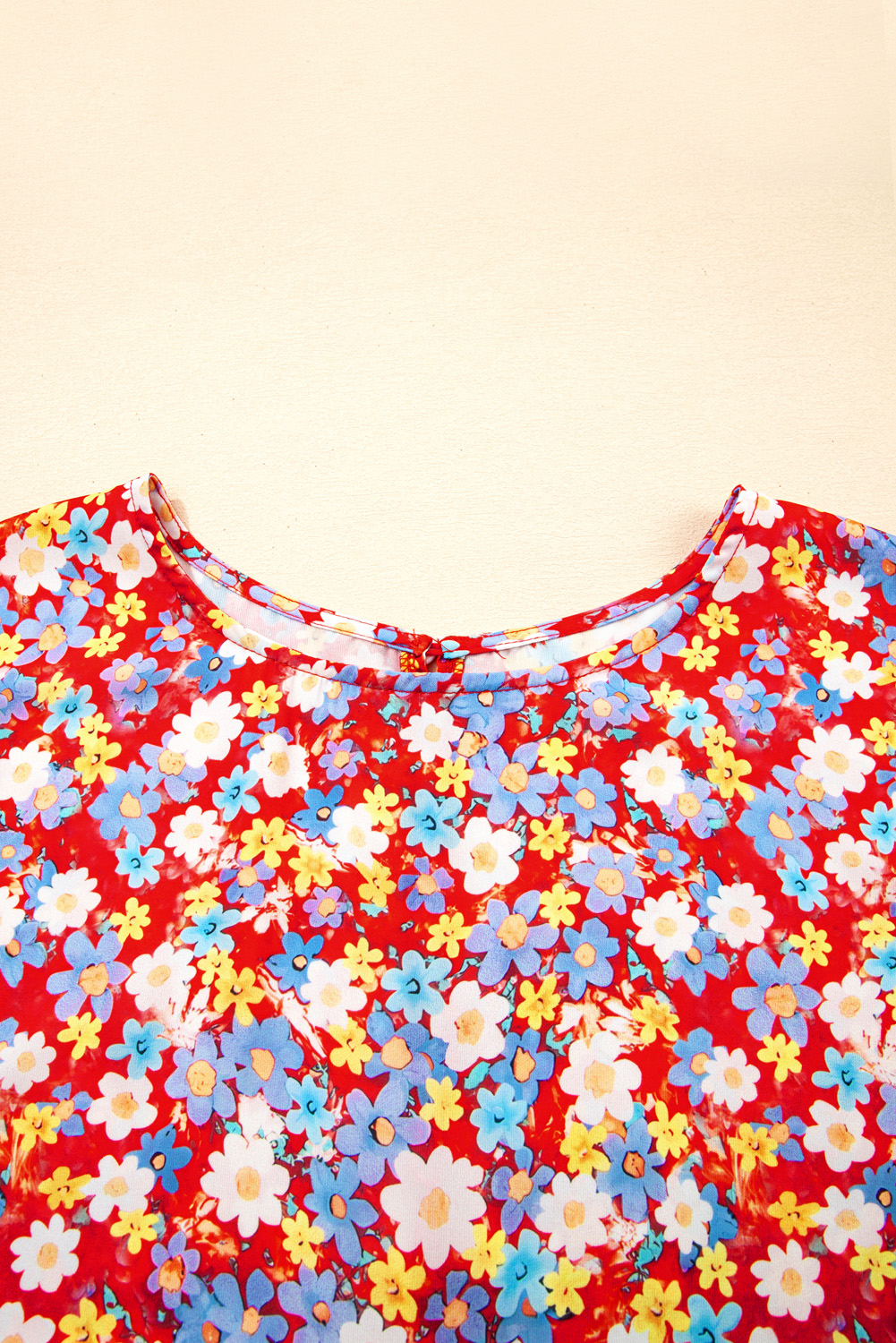 Plus Size Red Dainty Flower Printed  Short Sleeve Shift Dress