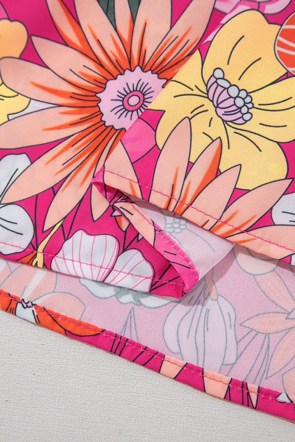 Plus Size Rose  Floral Print Ruffle Short Sleeve Blouse