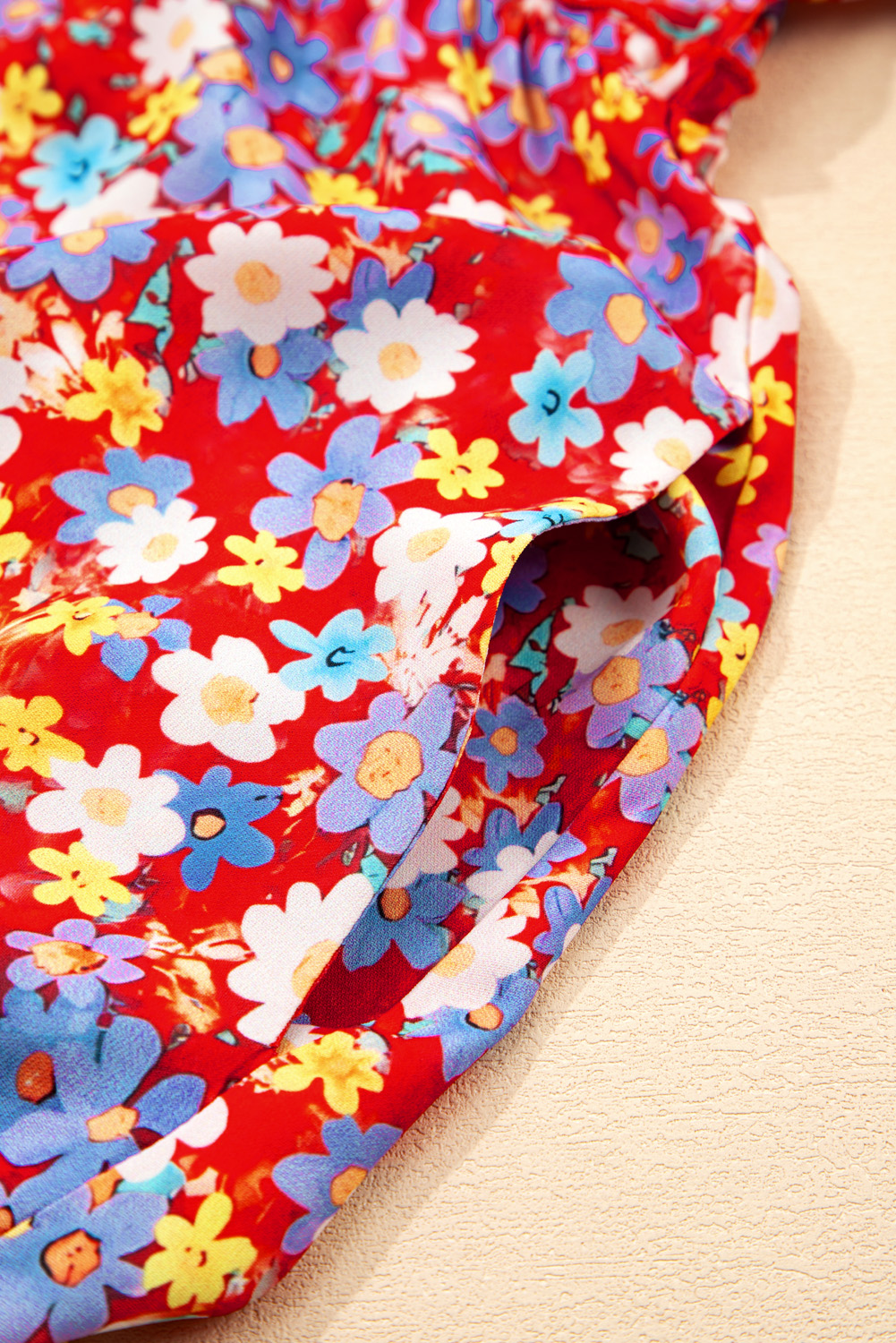 Plus Size Red Dainty Flower Printed  Short Sleeve Shift Dress