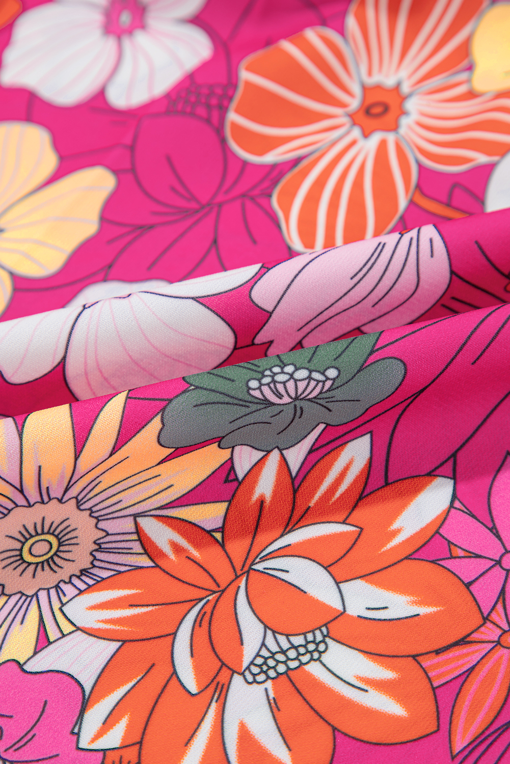 Plus Size Rose  Floral Print Ruffle Short Sleeve Blouse