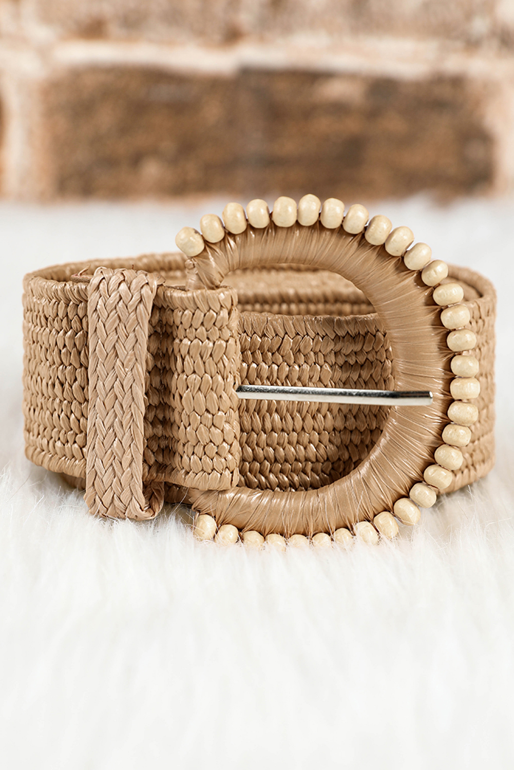 Camel Boho Beaded Straw Woven Belt
