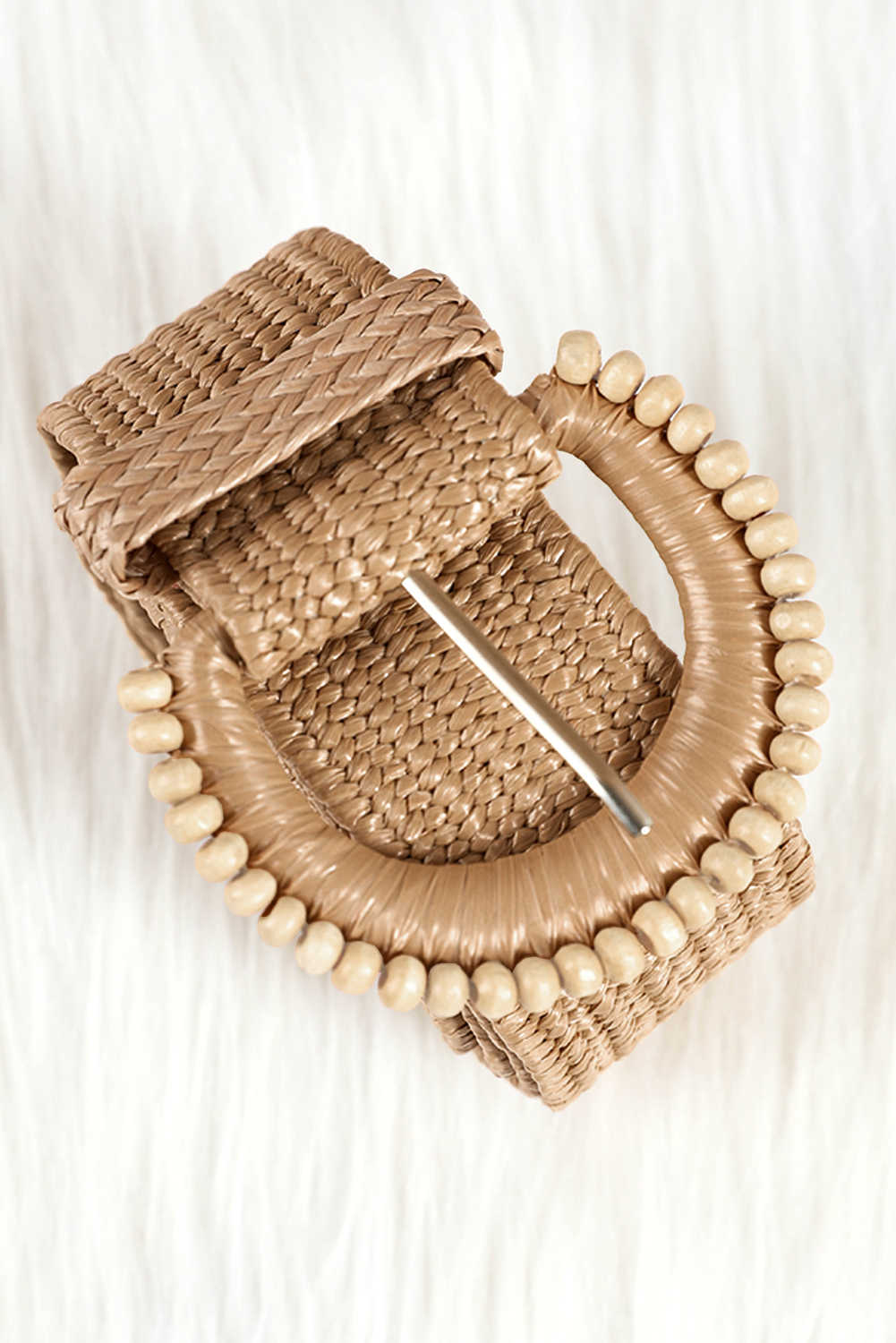 Camel Boho Beaded Straw Woven Belt