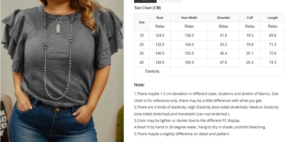 clothing size charts