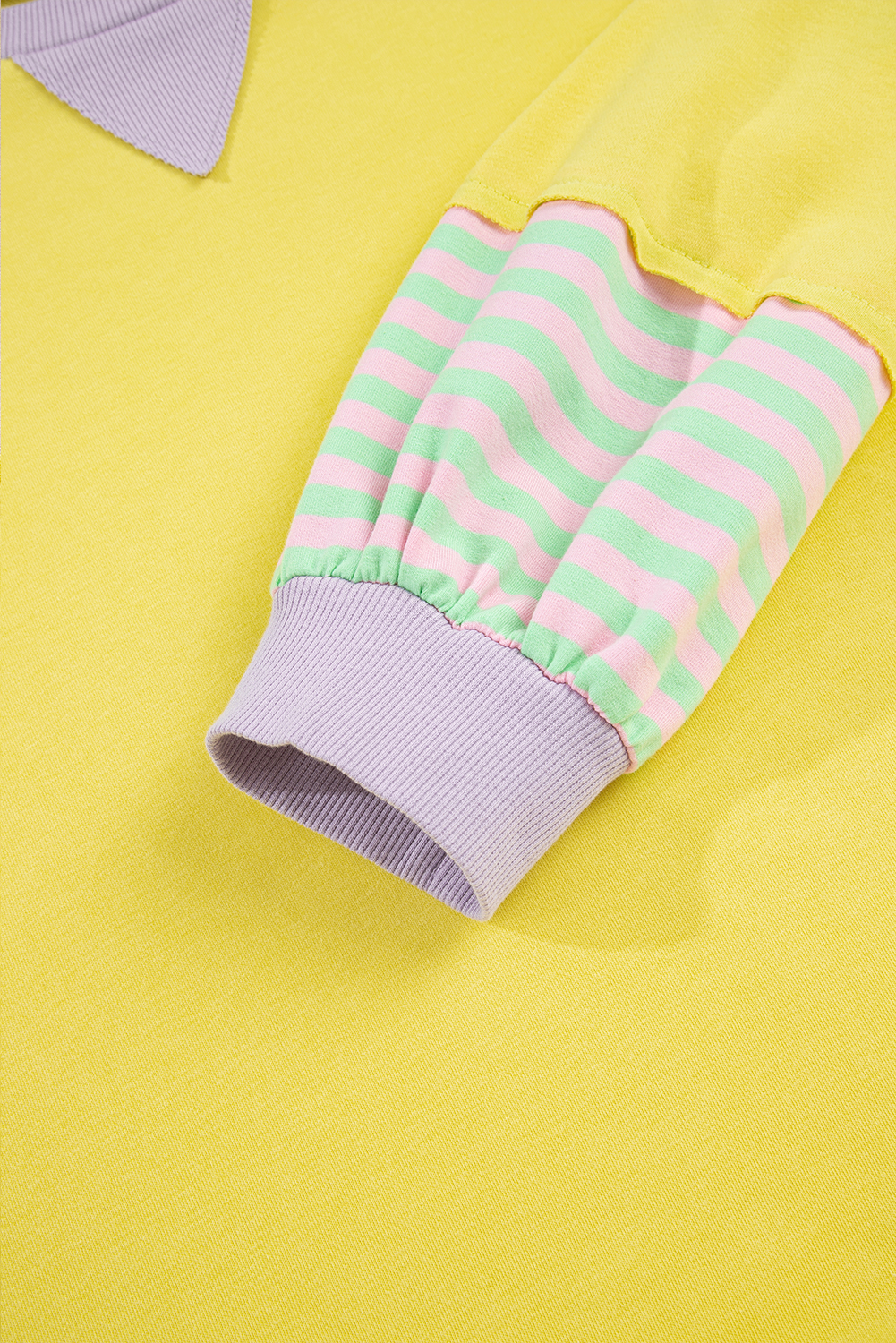 Plus Size Yellow Striped Color Block Patchwork Crewneck  Pullover Sweatshirt