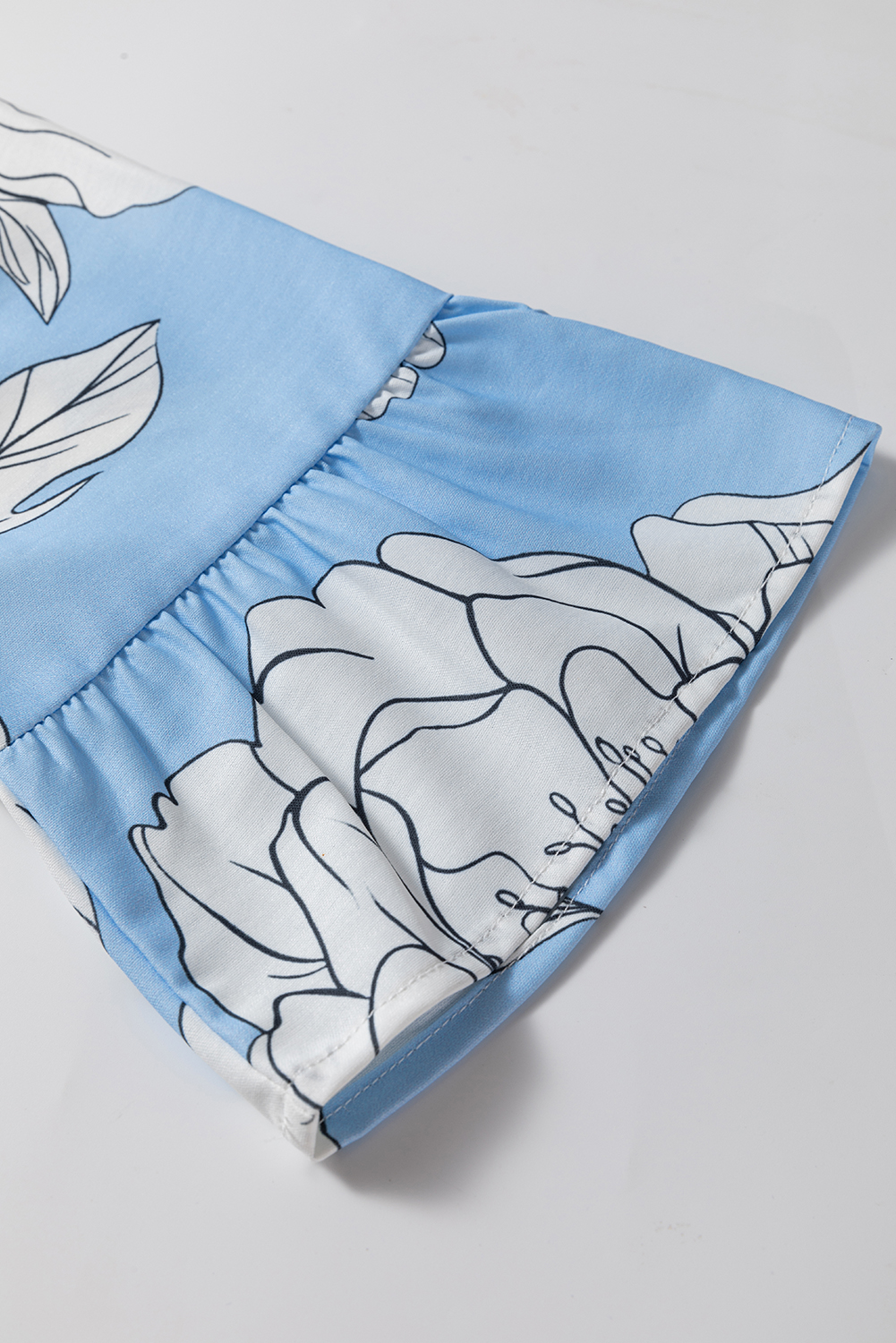 Plus Size Sky Blue Floral Bracelet Sleeve V Neck  Tiered Maxi Dress