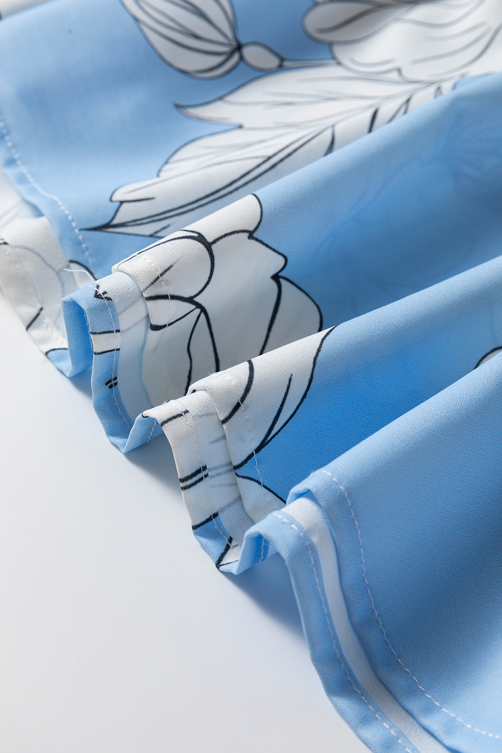 Plus Size Sky Blue Floral Bracelet Sleeve V Neck  Tiered Maxi Dress