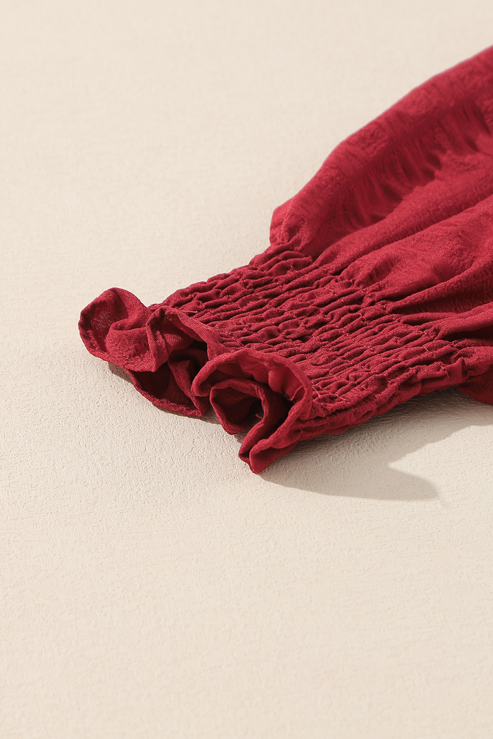 Plus Size Fiery Red Lace-up Ruched Front Long Sleeve Ruffle Hem  Midi Dress