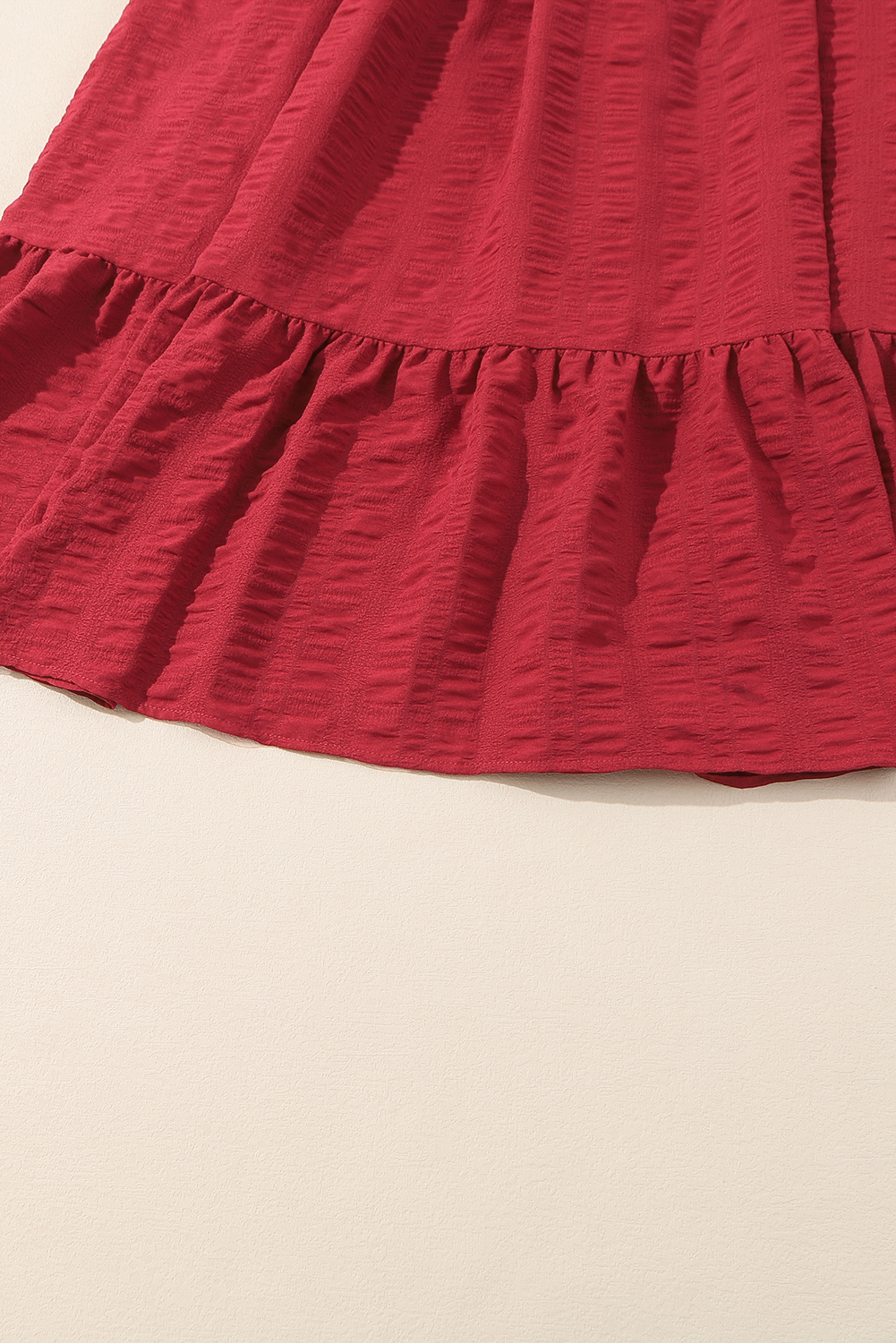 Plus Size Fiery Red Lace-up Ruched Front Long Sleeve Ruffle Hem  Midi Dress