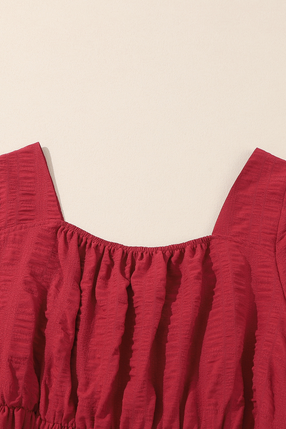 Plus Size Fiery Red Lace-up Ruched Front Long Sleeve Ruffle Hem  Midi Dress