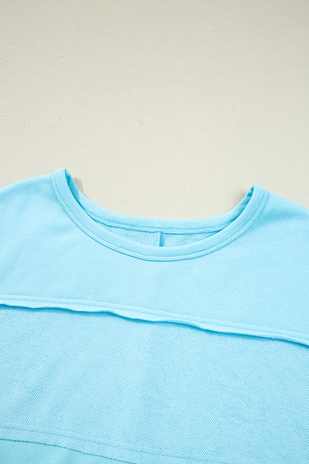 Plus Size Aruba Blue  Solid Color Splicing Raw Hem Pullover Top Shorts Set