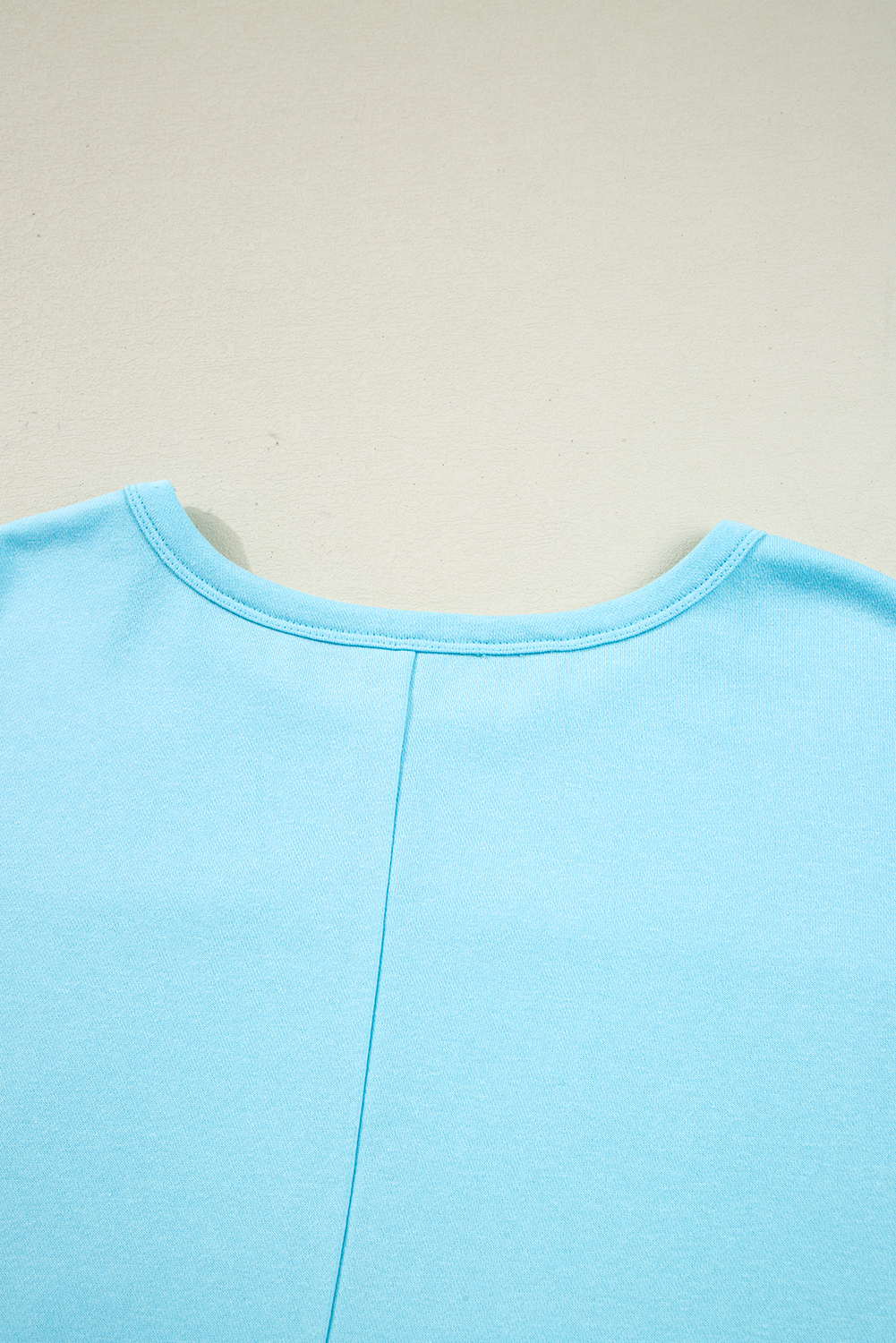 Plus Size Aruba Blue  Solid Color Splicing Raw Hem Pullover Top Shorts Set