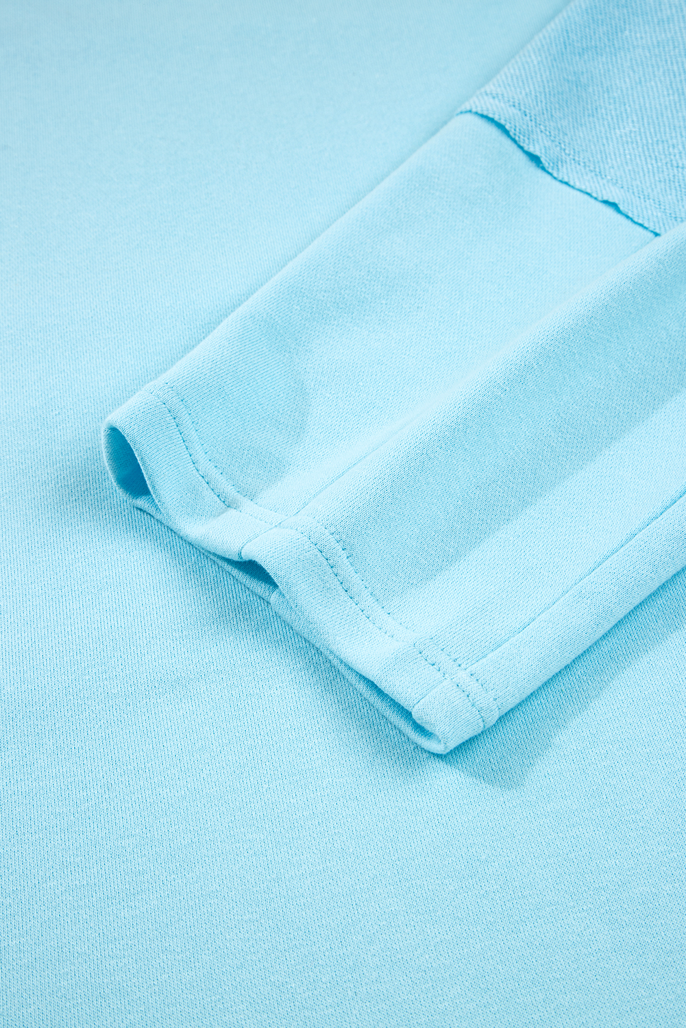 Plus Size Aruba Blue  Solid Color Splicing Raw Hem Pullover Top Shorts Set