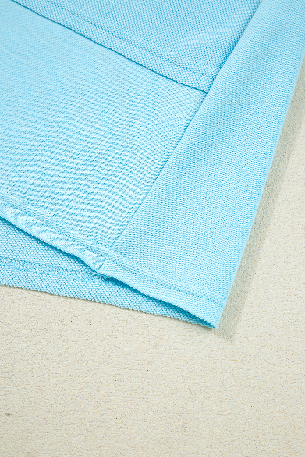 Plus Size Aruba Blue  Solid Color Splicing Raw Hem Pullover Top Shorts Set