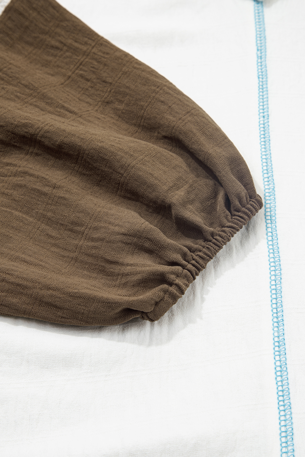 Plus Size Green Colorblock Lace Patchwork Balloon Sleeve V Neck  Blouse