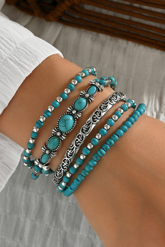 Silvery Western Turquoise Beading 5pcs Layered Bracelet